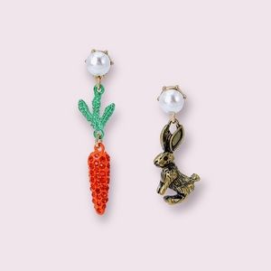 Betsey Johnson Bunny Carrot Non-Matching Earrings